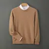 Nuevo Suéter 100% Lana Otoño e Invierno para Hombre, Suéter Grueso Jacquard de Cuello Redondo, Top Básico de Punto Liso Casual