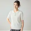 Otoño/Invierno Nuevo Patrón Retorcido 35% Cachemir 65% Lana Cuello Polo Jersey Color Sólido Versátil Manga Corta Moda Tejido de Punto Manga Corta