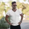 Deseo Amazon Europa y Estados Unidos comercio exterior transfronterizo verano hombres deportes fitness ocio color liso cuello en V manga corta hombres