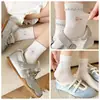 Calcetines para Mujer Estilo Japonés Lindos Dibujos Animados Patrón Fresco Hilo Calcetines de Caña Media Versión Coreana Tendencia Estilo Universitario Calcetines Largos de Malla