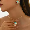 Collar con Cuentas Redondas Europeas y Americanas Transfronterizas Incrustadas Pendientes con Diseño Geométrico de Moda Set de Joyería Elegante para Mujer