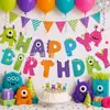 Banner de cumpleaños de monstruo de dibujos animados transfronterizo, banner de monstruo lindo y divertido, decoración colgante en espiral, adorno para pastel y adorno de exhibición