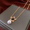 Colar Pingente Estrela em Aço Titânio e Pedra Natural, Corrente de Clavícula Estilo Étnico Retrô, Joias de Alto Padrão Versáteis para Atacado