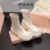 Botines Blancos para Mujer, Plataforma de Suela Gruesa para Personas Bajas, Botas Elásticas Ajustadas, Botas Adelgazantes