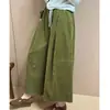 Calça Casual Simples de Cor Sólida Atmosférica, Novo Estilo, com Cintura Elástica, Bolsos, Caimento Solto, Veludo Cotelê Amigável à Pele, Calça Cropped de Outono