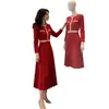 Vestido de Punto Rojo Estilo Chanel para Mujer, Otoño e Invierno, Lujo Ligero, Sensación de Alta Gama, Ceñido a la Cintura, Adelgazante, Elegante, Impresionante Vestido Largo