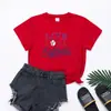 Punto 2023 comercio exterior Mujer amor en vivo Europeo y Americano comercio exterior Béisbol Deportivo estampado camiseta de manga corta top para mujer