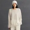 Novo suéter de malha quente versátil de gola redonda com borda dobrada, corte solto elegante, puro cashmere feminino para outono e inverno
