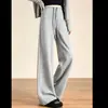 Pantalones de pierna ancha con cordón de cintura alta, sueltos, adelgazantes, con caída, para otoño 2026, nuevos, de cachemira, casuales, de pierna recta