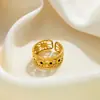 Moda Europea y Americana Anillo de Acero Inoxidable Simple Popular con Goteo de Aceite Geométrico Hueco Anillo de Ajuste Abierto de Acero de Titanio Chapado en Oro para Mujeres