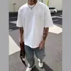 Nova camiseta de verão americana ins marca da moda simples cor sólida manga curta masculina design solto senso de design algodão puro gola pequena top