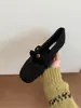 Aumento de Altura Interior de 3 cm con Zapatos Mary Jane tipo Falda, Zapatos Peludos para Mujer, Zapatos de Algodón Cálidos para Otoño e Invierno, Zapatos Planos Estilo Pequeño Fragante