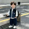 Conjunto de Ropa de Otoño para Niños 2026 Nuevo Elegante Chaleco Casual de Mezclilla para Bebé Conjunto de Tres Piezas de Manga Larga para Primavera y Otoño
