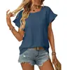 Amazon Mujer Europeo y Americano Transfronterizo 2025 Primavera y Verano Nuevo Color Puro Cuello Redondo Dulce Camiseta de Manga Corta Top Cut Out