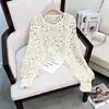 Estilo Étnico Retro Cuello Redondo Borla Ganchillo Calado Manga Murciélago Suéter Corto Prendas de Punto Blusa Top Casual para Mujer