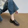 Mocasines de camelia estilo británico para mujer, suela gruesa, que aumentan la altura, zapatos pequeños de cuero versátiles, punta redonda, tacón grueso, sin cordones, zapatos de vestir de moda
