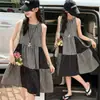 Vestido de Verano a Cuadros Estilo Princesa con Cuello Halter para Niñas, Vestido Largo de Moda para Niños Mayores