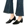 Zapatos Pequeños de Piel Suave ~ 5CM de Altura Creciente para Mujer Primavera y Otoño Nuevos Mocasines Versátiles de Punta Cuadrada Retro para el Trabajo Slip-on Zapatos Individuales