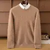 Suéter de Lã Escovada Novo Outono e Inverno Masculino Gola Redonda Fio Duplo Espessado Suéter Casual Jovem Tricô Base Cashmere