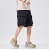 Shorts de trabalho funcionais para atividades ao ar livre com múltiplos bolsos, de seda gelada, secagem rápida, para homens, calças casuais 2026, calças largas estilo americano até o joelho