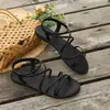 Sandalias de Tira Plana Delgada para Mujer Verano 2024 Nuevo Atuendo Tendencia de Internet Falda de Hada Sandalias Romanas de Playa