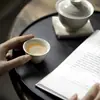 Taza de Té de Cerámica de Color Puro Dinastías Tang y Song, Juego de Té Kung Fu, Taza de Té para Eruditos Esmaltada en Ceniza, Patrón Tirado a Mano, Taza Individual para Uso Doméstico