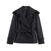Roupas Femininas Transfronteiriças Primavera e Outono 2026 Moda Europeia e Americana Casaco Trench Coat Dupla Face Solto com Cinto para Mulheres B88889