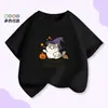 Comércio Exterior Camiseta Infantil de Manga Curta Halloween Abóbora para Meninos e Meninas Top Cartoon Estampado de Meia Manga Vermelho Algodão Puro Verão