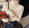 Camiseta básica de terciopelo doble cara con cuello alto para mujer, otoño e invierno, engrosada, corte ajustado, cuello alto superpuesto, simple y versátil, top cálido