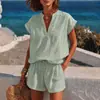 Conjunto Casual de Comércio Exterior para Férias na Amazônia Feminino Transfronteiriço Estilo Shorts Top de Pé Independente Europeu e Americano 2026 Azul Céu