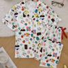 Moda Verão 2026 Transfronteiriça Novo Pijama Casual Estampado com Lapela de Manga Curta que Pode Ser Usado Fora, Conjunto Loungewear Atacado