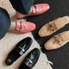 Sapatos Muller de Couro de Vaca Super Macio com Trava de Metal 2025 Salto Baixo Grosso Cabeça Quadrada Couro Baotou Pantufas para Uso Externo Feminino 41 plus size