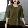 Feminino Retrô Novo Casual Pulôver Algodão Linho Amazon Solto Tecido T-shirt Outono Tamanho Plus