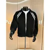 Jaqueta Cleanfit com blocos de cor listrados e gola alta, moletom masculino de primavera estilo retrô americano com abertura frontal, sportswear juvenil