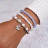 Moda Transfronteriza Europea y Americana Estilo Dulce Sencillo Colgante de Mariposa Cuentas de Resina Pulsera Versátil de Nicho para Mujer Joyería