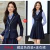 Jaqueta Cinza de Manga Longa com Gola Pequena Vestido Camisa Feminino Estilo Preppy Estudante Universitário Outono e Inverno Conjunto de Três Peças Tendência
