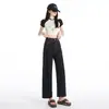 Jeans de Tencel para Mujer Cintura Alta Holgados Adelgazantes Verano Finos Pierna Recta Pantalones Petite Versátiles Cigarrillo Pantalones de Nueve Puntos