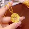 Colgante de la Fortuna de Cristal de Hielo Chapado en Oro de Latón, Brillante Suerte, Riqueza, Seguridad, Moneda de Cobre Atrae-Riqueza Colgante de Cadena para Clavícula para Mujeres