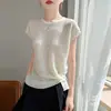 Chaleco de punto ligero de bambú y lino para mujer, cuello redondo, bloques de color, rayas, holgado, sin mangas, top sin mangas