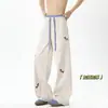 Pantalones Largos Casuales Deportivos de Pierna Recta con Bordado de Perro Salchicha Estilo Coreano, Patchwork a Cuadros, Cintura de Color Contrastante, Ropa de Primavera para Hombre