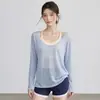 Youyou Roupas de Yoga Feminina Malha Manga Longa Cobertura Secagem Rápida Corrida Esportes Pilates Treinamento Top Fitness Camiseta