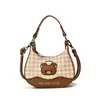Bolso Bandolera de Oso Pequeño Bordado de Dibujos Animados para Niños y Niñas Moda Cuadros Mini Bolso de Mano para Bebé Nuevo Bolso de Accesorios para Niños