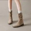 Botas de Apilamiento para Niñas 2026 Nuevo Verano Otoño Combinan con Faldas Tacón Grueso Bota Media Caña Corta Maillard Vaquero Occidental Botas Martin