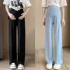 Calça de Verão com Proteção Solar de Seda Gelada de Perna Larga Calça Maternidade Plus Size Cintura Baixa Reta Casual Não Apertada na Barriga Calça Longa Maternidade