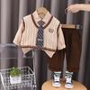 Ropa de otoño para niños 1-4 años 0 ropa infantil para bebés 2 traje de bebé 3 conjunto de tres piezas con corbata estilo escolar de primavera y otoño para niños