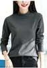 Popular camisa base de algodón peinado de cuello medio para primavera y otoño para mujer, adecuada tanto para usar por dentro como por fuera, top de camiseta blanca de manga larga