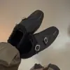 Mocassins Brogue da Moda Retrô para Mulheres com Fivela de Cinto, de Calçar, Forrados com Lã, Bico Quadrado em Couro