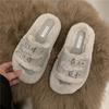 Pantuflas Peludas para Exterior de Mujer 2024 Nuevo Otoño e Invierno Celebridad de Internet Fondo Alto Plano Fondo Plano Piel de Conejo Peludas Algodón de Una Palabra