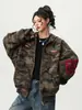 Sudadera Cardigan Camuflaje High Street Americana para Mujer y Hombre Primavera 2025 Retro Tendencia Marca Holgada Casual Sudadera con Capucha