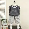 0859 Conjunto de Chaleco de Verano para Niños, Conjunto de Dos Piezas Informal de Moda Estilo Coreano para Bebés, Ropa Moderna de Verano para Niños